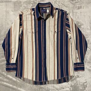 Vintage Wrangler brushpopper X Long Tail Pearl Snap Striped Shirt Men's 17-35